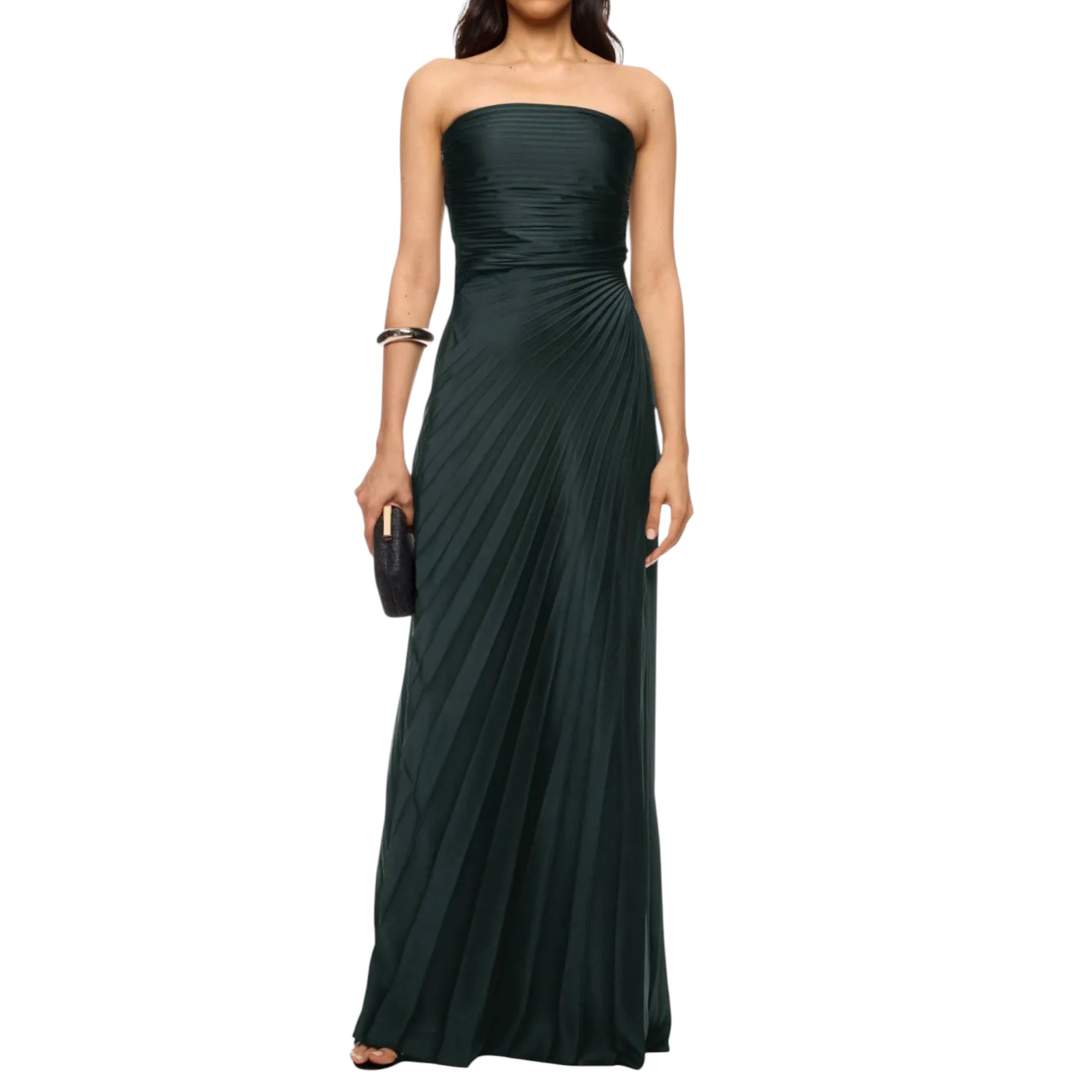 A.L.C. Bianca Strapless Pleated Maxi Dress - Forest