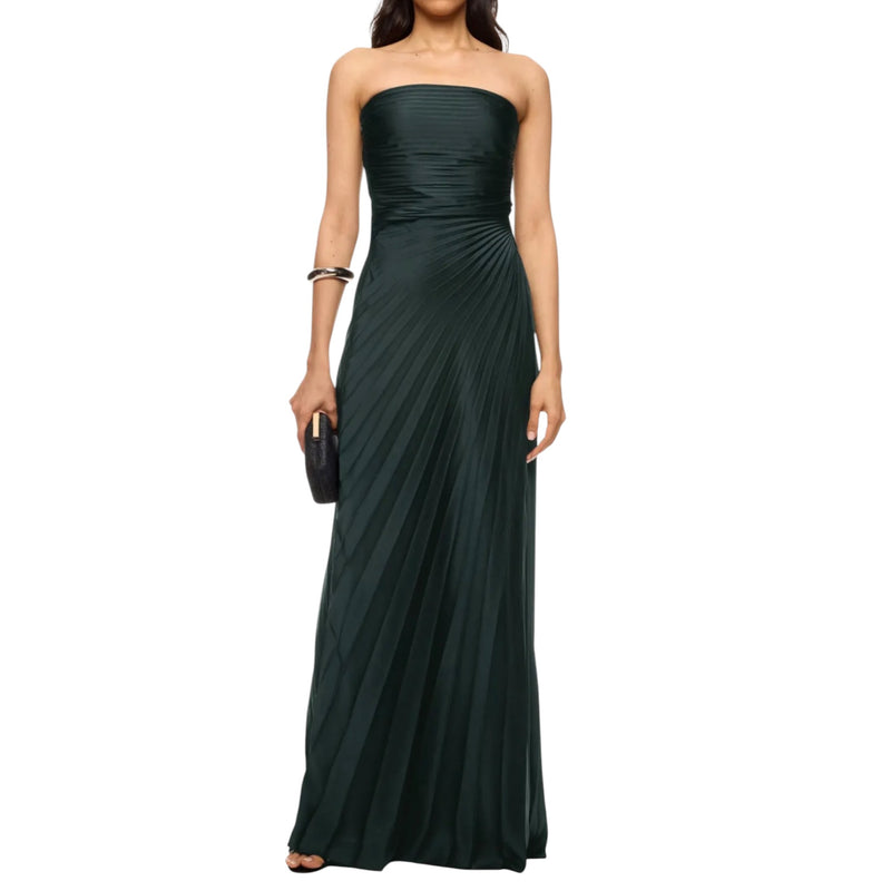 A.L.C. Bianca Strapless Pleated Maxi Dress - Forest