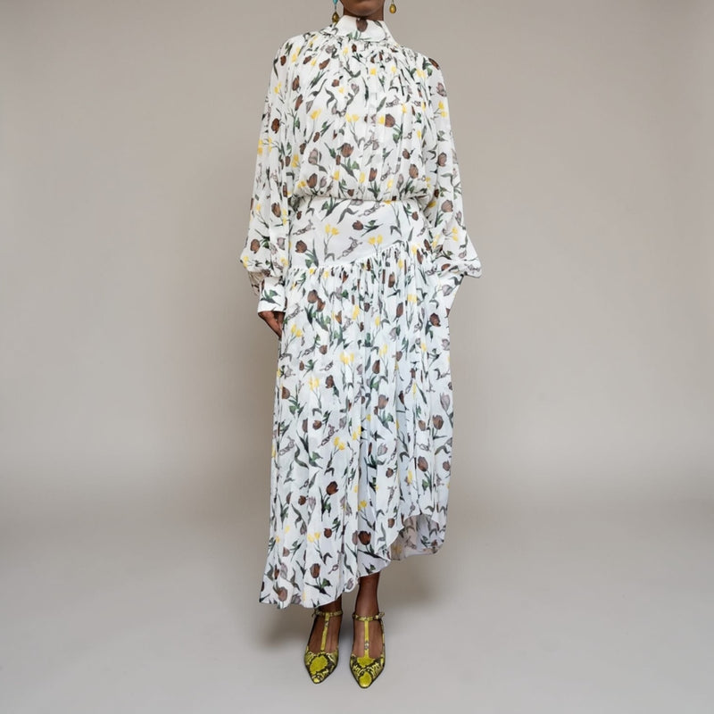 Marni Chiffon Dress with Tulips and Hares - Multi