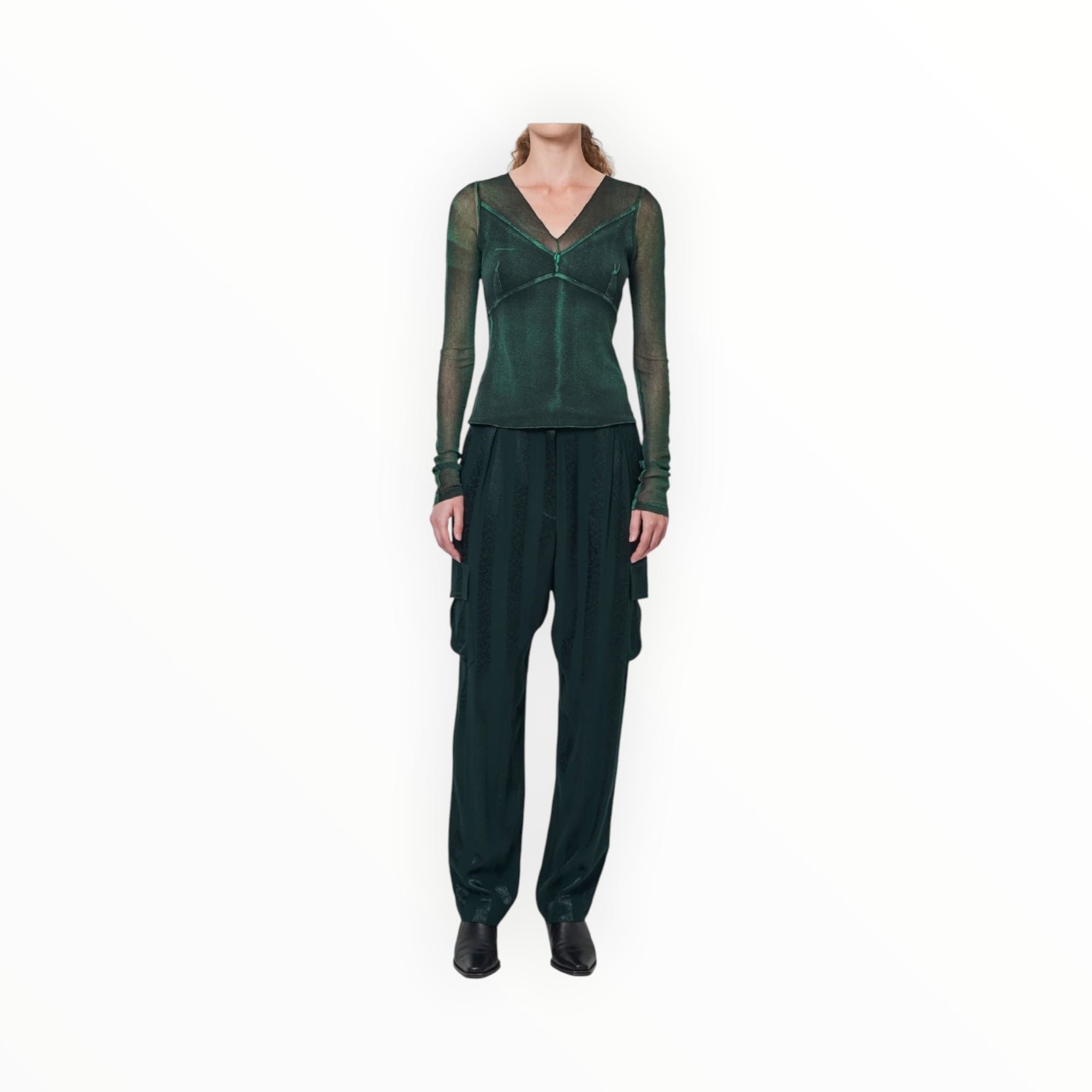 Raquel Allegra Satin Stripe Carly Pant - Pine