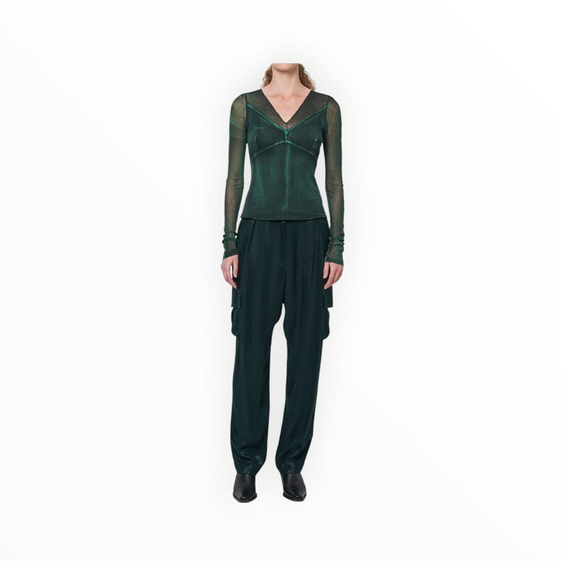 Raquel Allegra Satin Stripe Carly Pant - Pine
