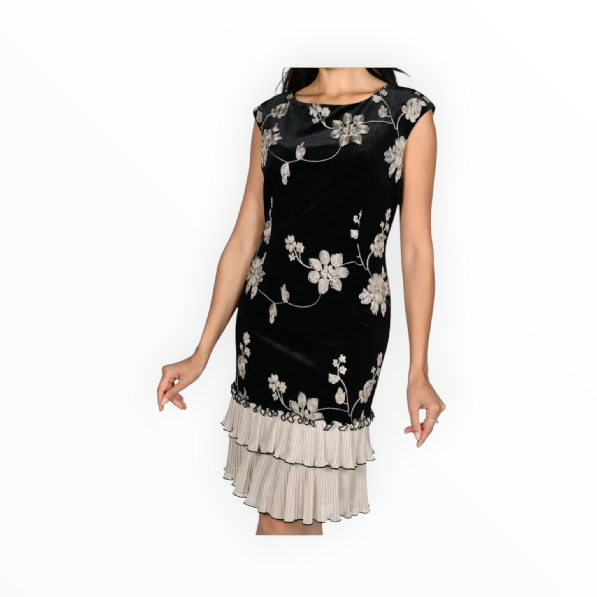 Frank Lyman Embroidered Velvet Dress - Black