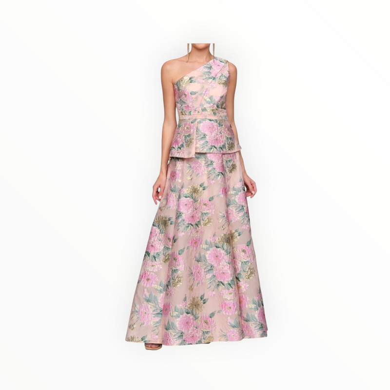 JS Collections Mia One Shoulder Gown - Blush Multi