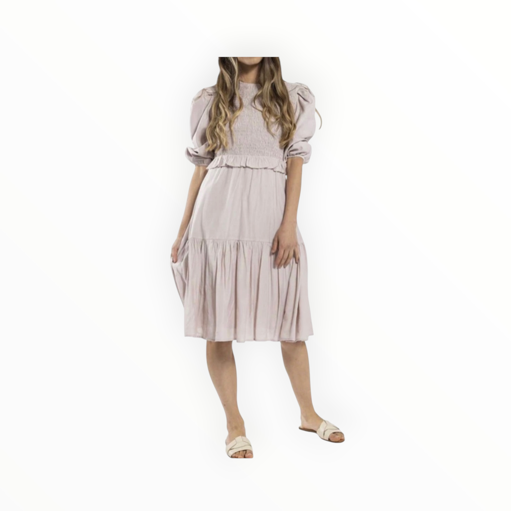 Static Smocked Puff Sleeve Dress - Blush