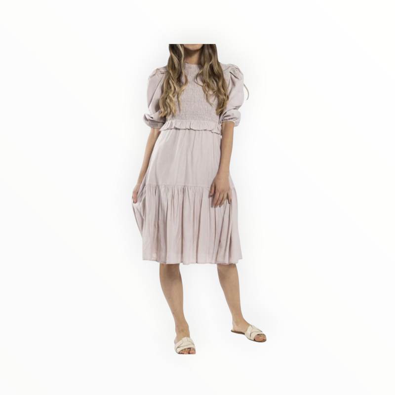 Static Smocked Puff Sleeve Dress - Blush