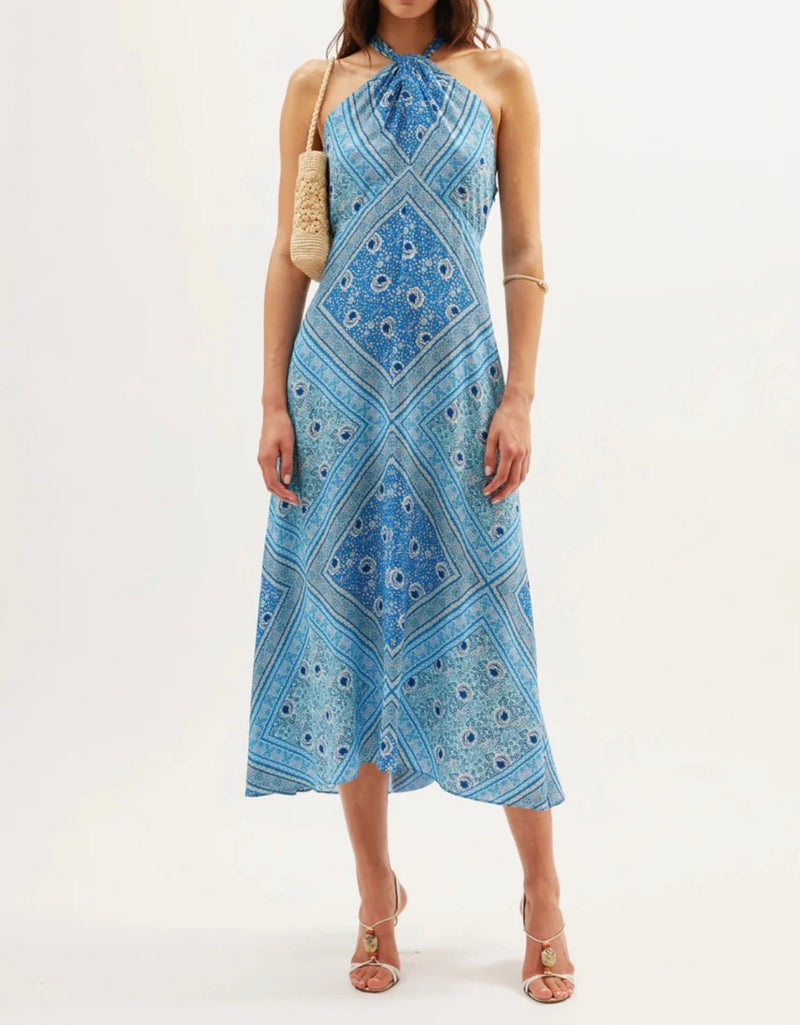 RIXO Caitlin Dress - Boho Scarf Blue