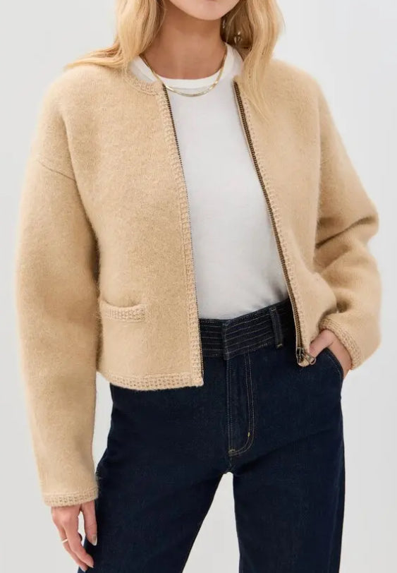 Frame Lofty Crochet Cardigan - Wheat