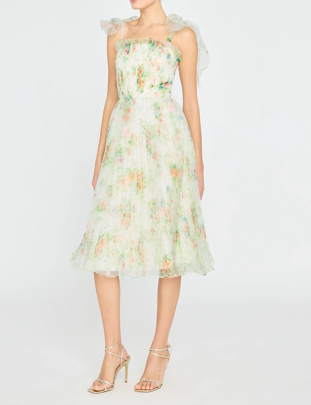 THEIA Betty Pleated Organza Dress - Petite Primrose