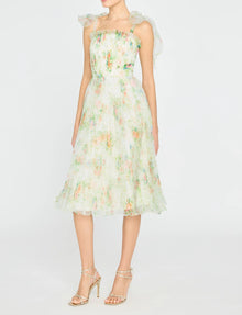 THEIA Betty Pleated Organza Dress - Petite Primrose