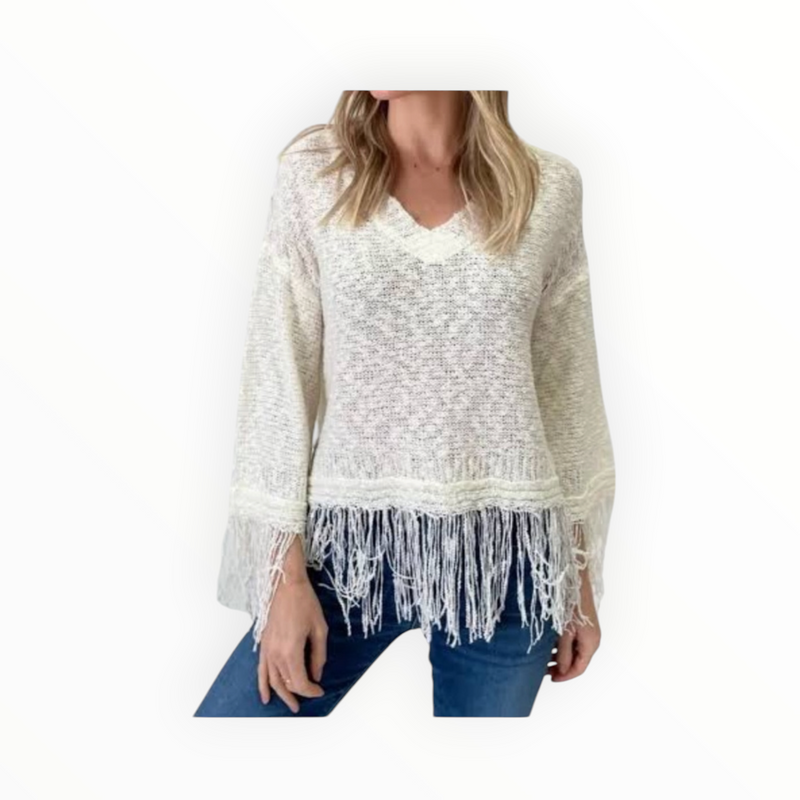 Six/Fifty Crochet Fringe Sweater - Ivory