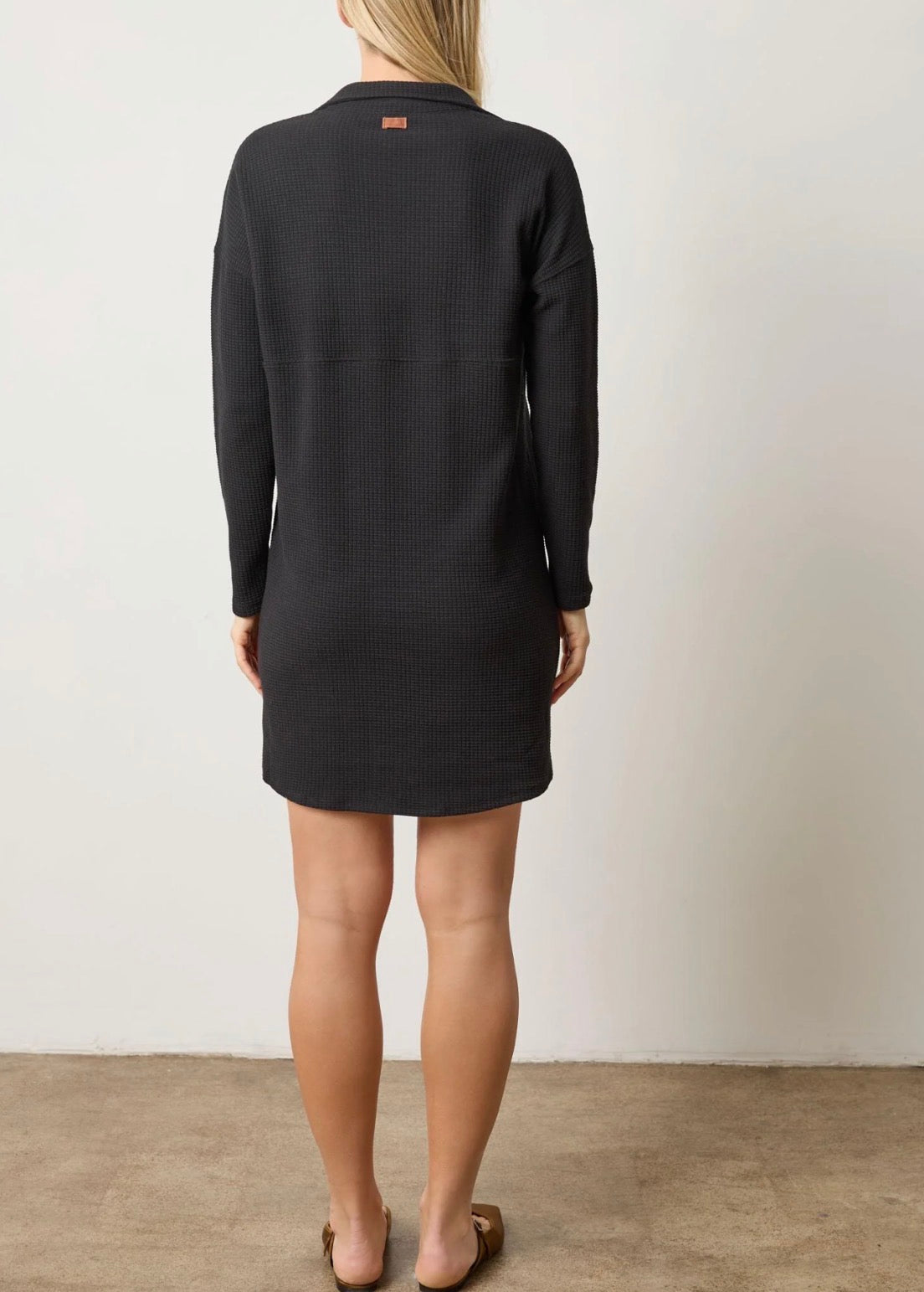 LILLA|P Split Neck Collared Dress - Black