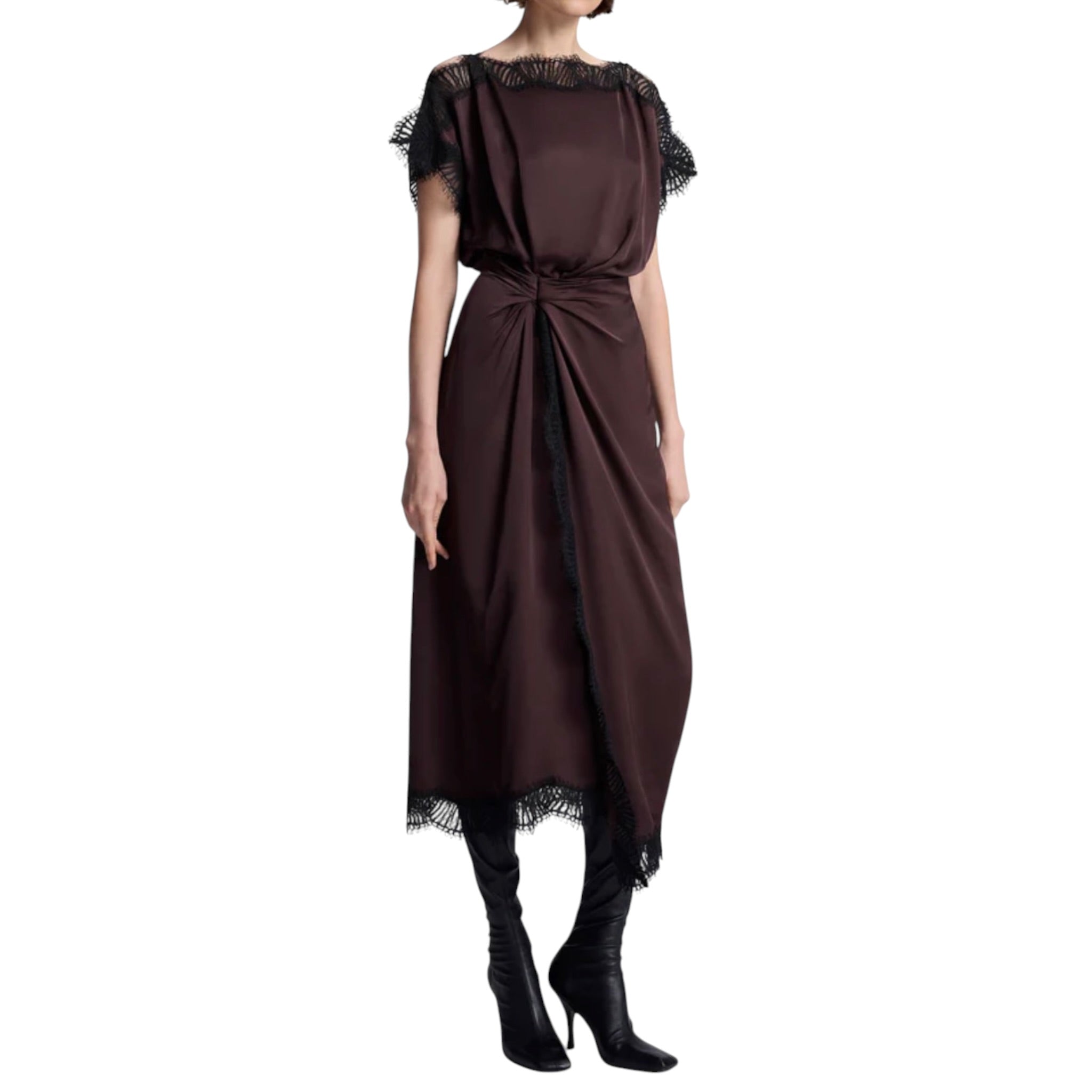 A.L.C. Luna Satin And Lace Midi Dress - Cocoa/Black