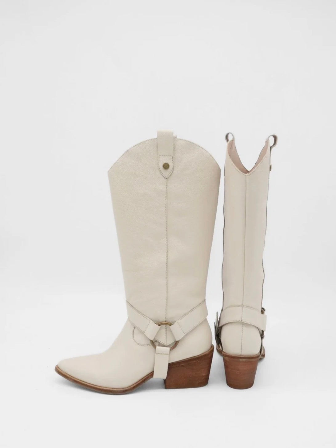 Stivali Penelope Western Cowboy Convertible Boots - Ivory Leather