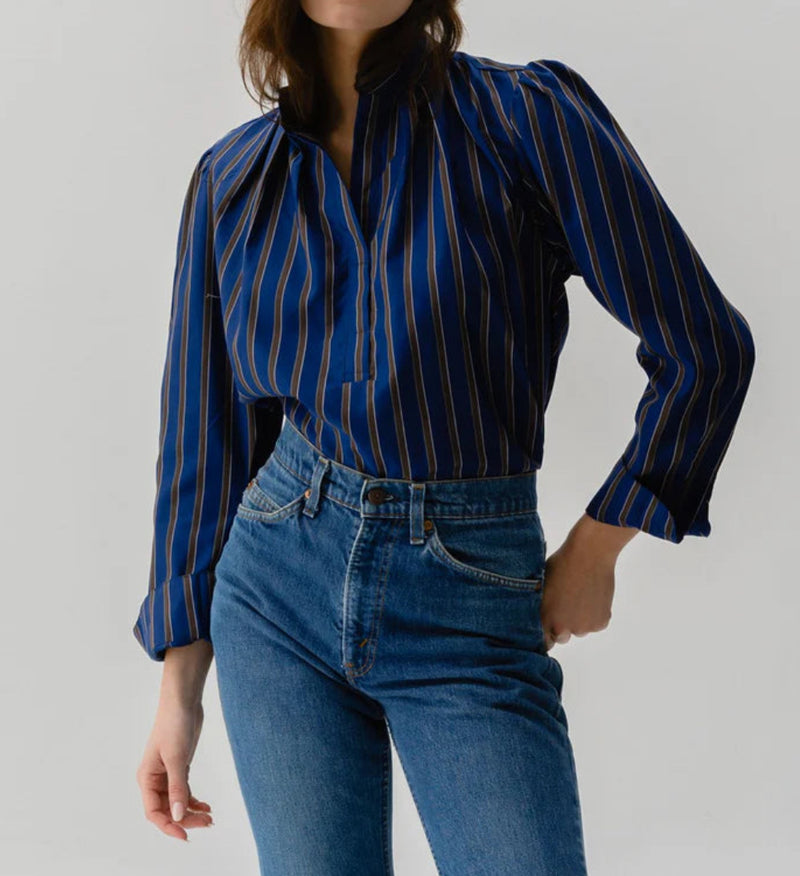 Cissa Bowood Stripe Blouse - Blue Guy