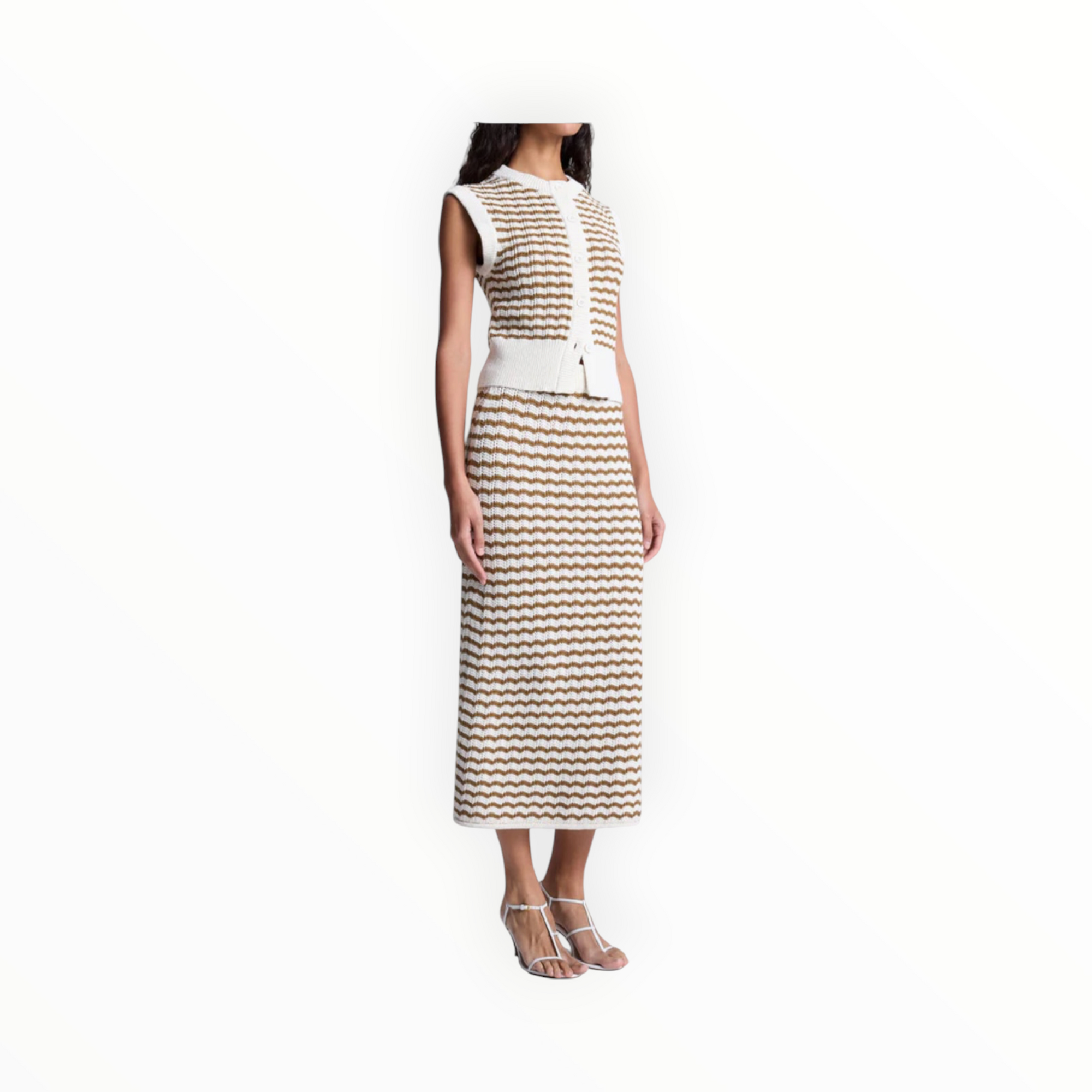 A.L.C. Alexis Striped Knit Skirt - Parchment/Aged Bronze
