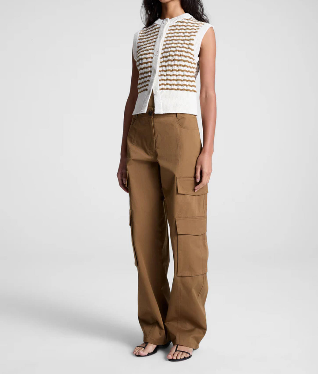 A.L.C. Margo Striped Knit Top - Parchment/Aged Bronze
