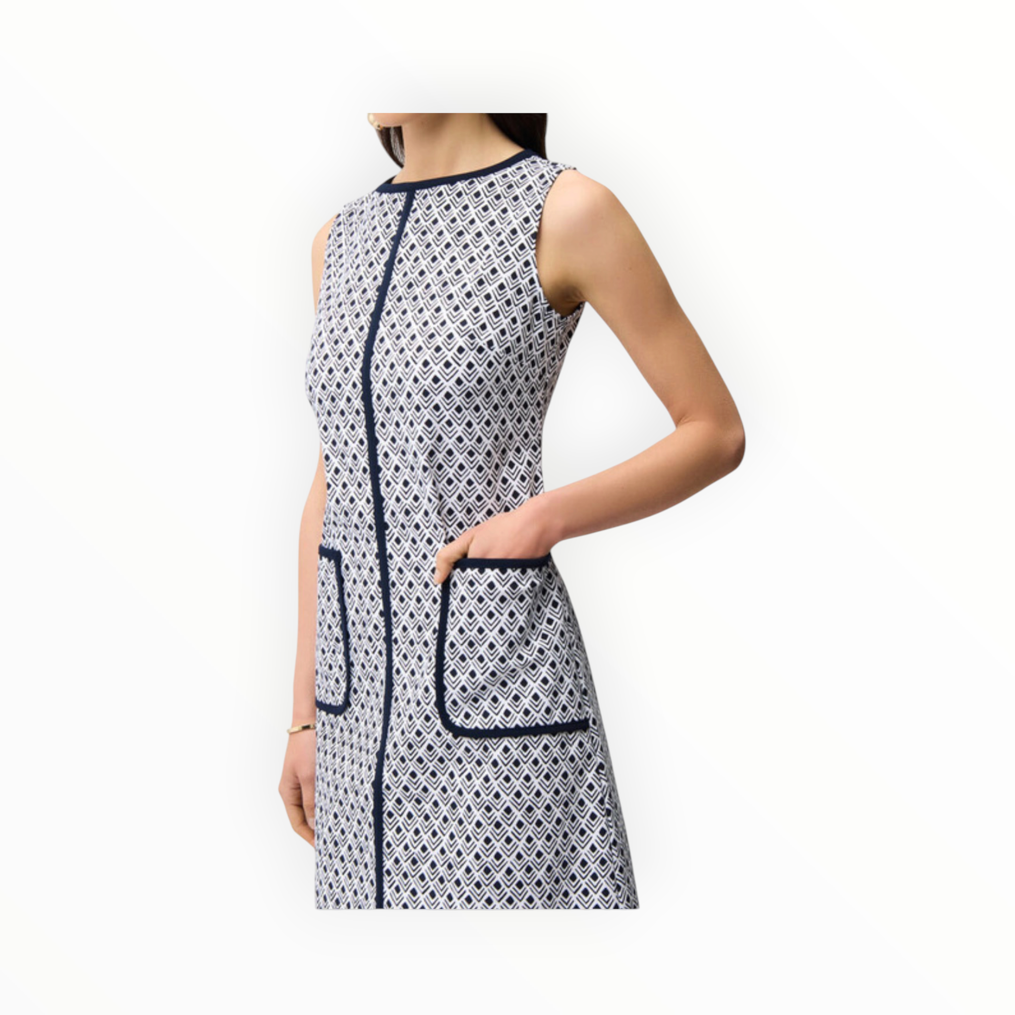 Joseph Ribkoff Mini Shift Dress With Pockets - Vanilla/Midnight Blue