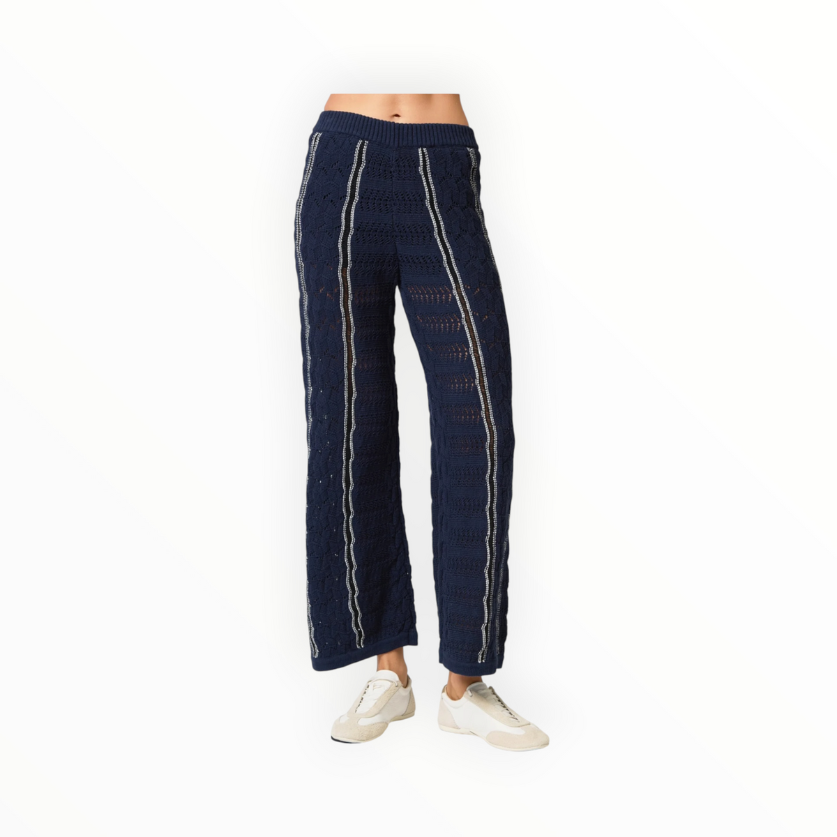 Central Park West Amber Novelty Stitch Sweater Pants - Navy