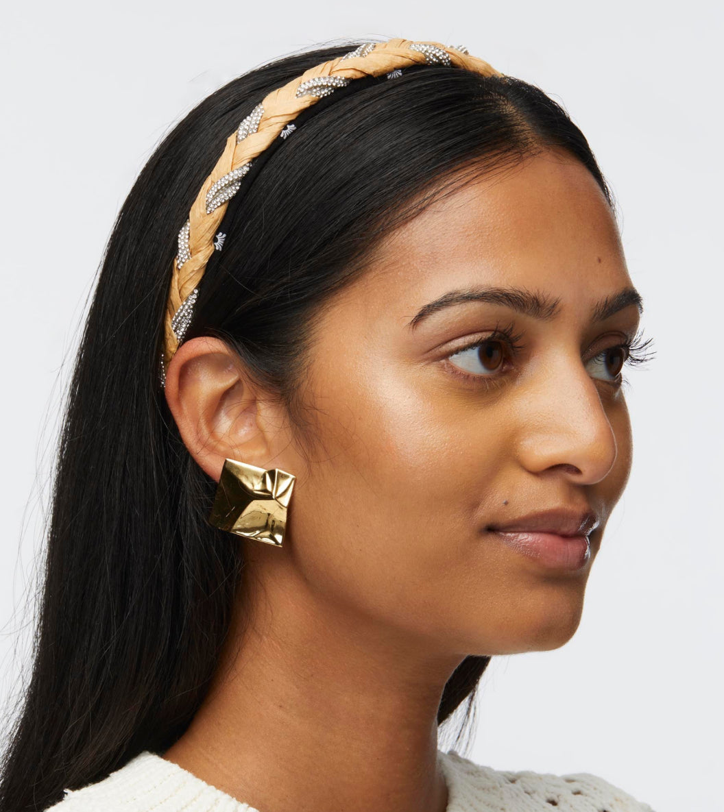 Lele Sadoughi Natural Crystal Raffia Braid Gigi Headband