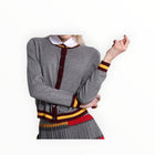 Minnie Rose Cotton Cashmere Cardigan With Stripe Detail - Grey Shadow