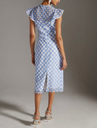 Shoshanna Rachel Embroidered Ruffle Dress - Sky Blue/Optic White