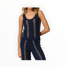 Central Park West Amber Squiggle Stitch Tank - Navy
