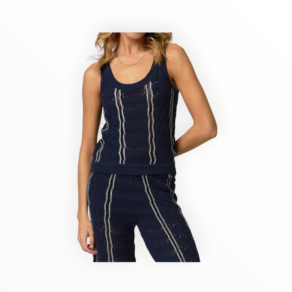 Central Park West Amber Squiggle Stitch Tank - Navy