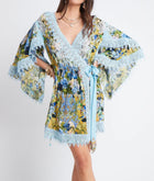 Czarina Summer Blues Short Wrap Dress With Lace