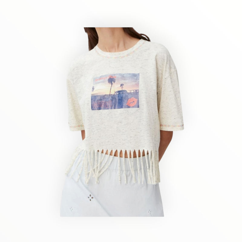 GANNI Fringe Graphic Tee - Egret