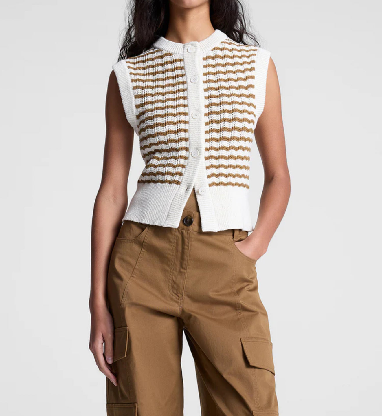 A.L.C. Margo Striped Knit Top - Parchment/Aged Bronze