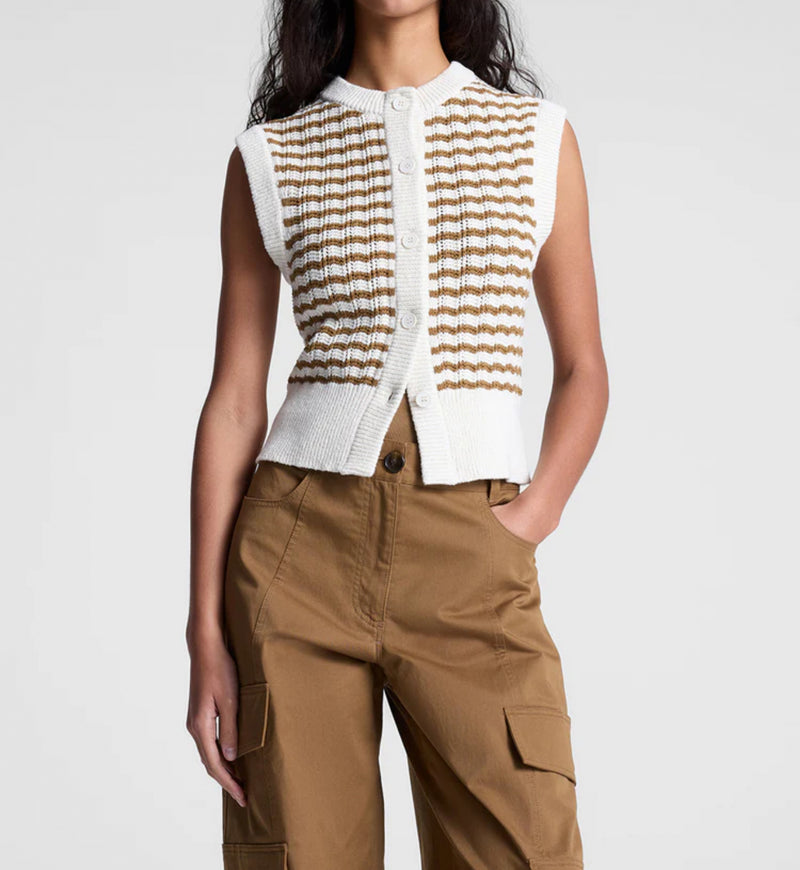 A.L.C. Margo Striped Knit Top - Parchment/Aged Bronze