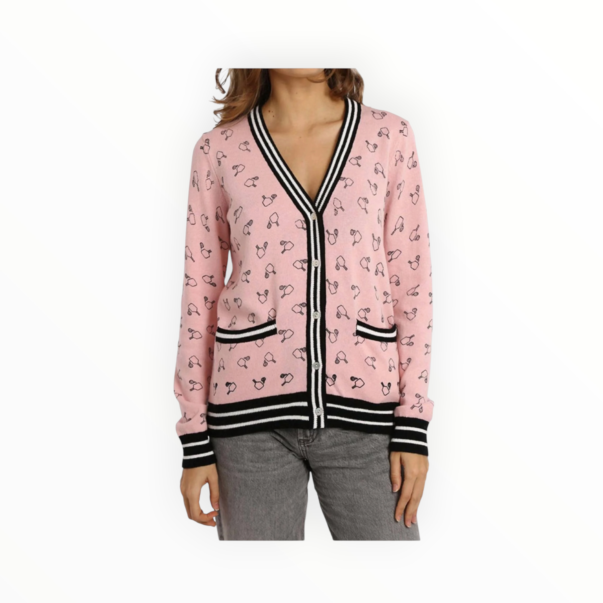 Minnie Rose Pickball Cardigan - Pink/White
