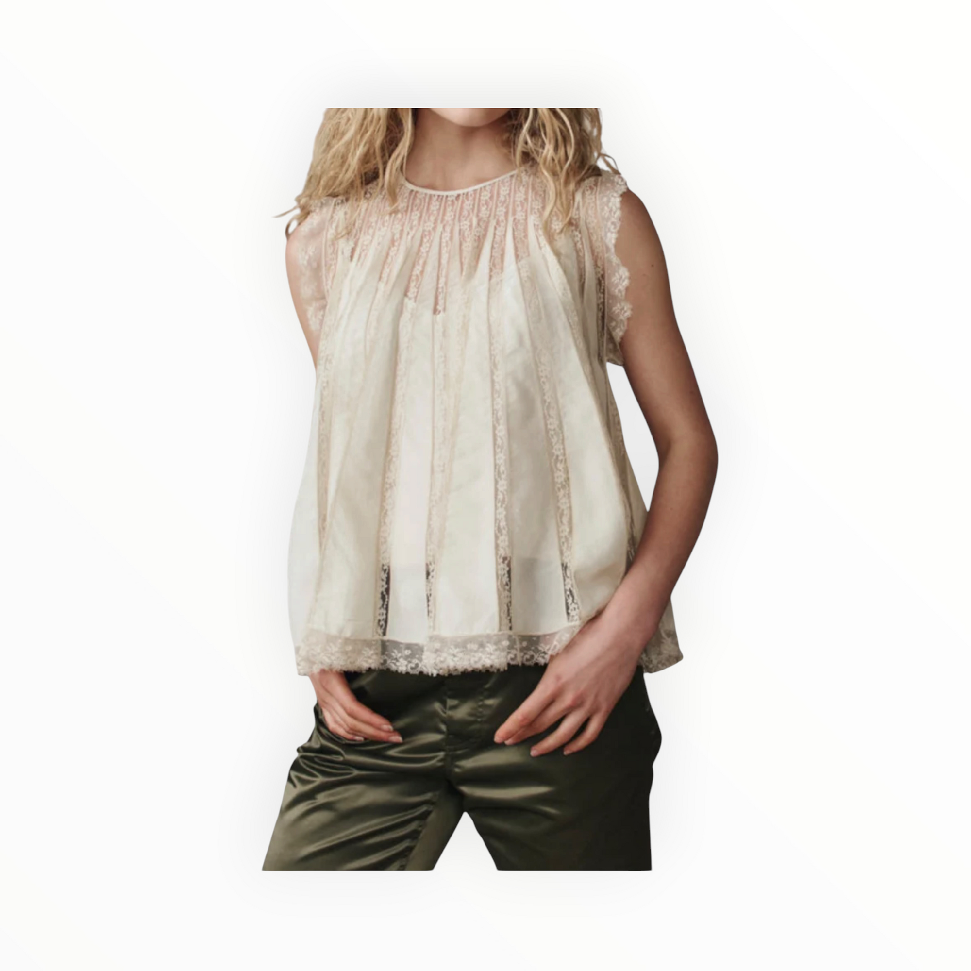 The Great. The Keepsake Lace Shell Top - Cream