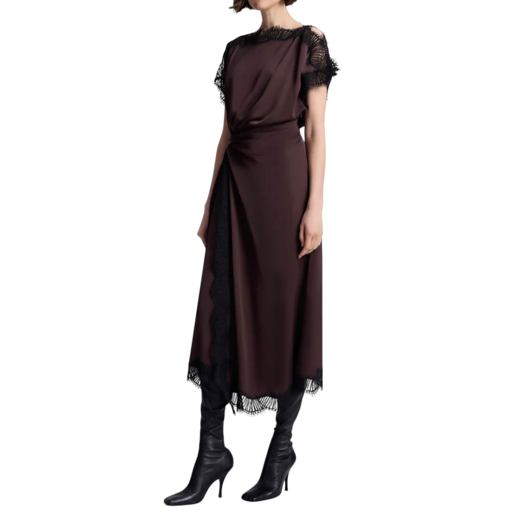 A.L.C. Luna Satin And Lace Midi Dress - Cocoa/Black