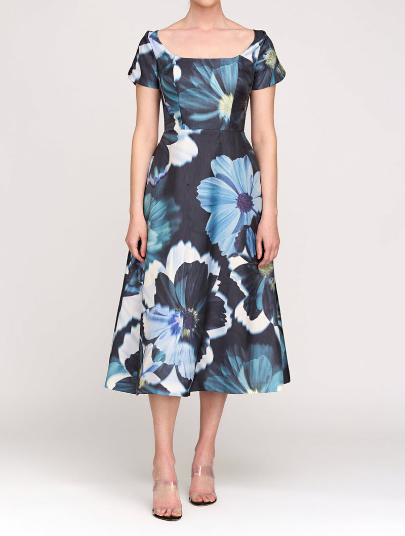 Kay Unger Emma Tea Length Dress - Flint/Light Teal