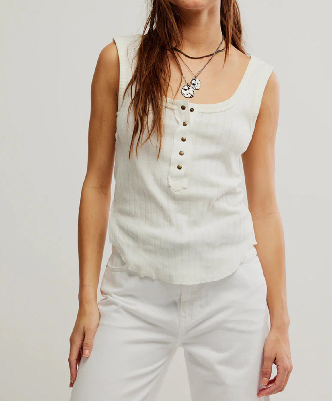 Care Free People Bryson Henley Tank - White