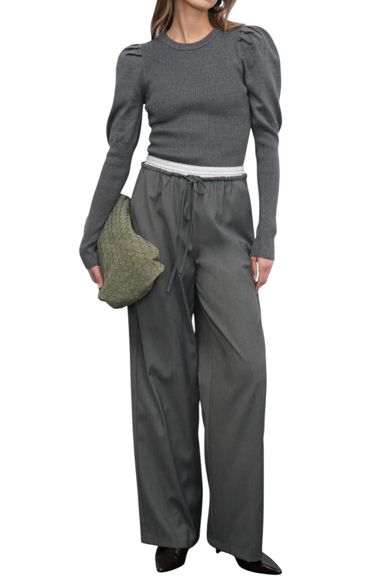 Greylin Renoa Puff Sleeve Ribbed Knit Top - Charcoal