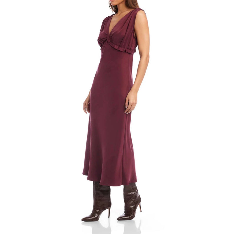 Fifteen Twenty Cierra Ruffle Detail Midi Dress - Wine