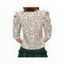 Stellah Eyelet Lace Trim Top - Beige Floral Multi