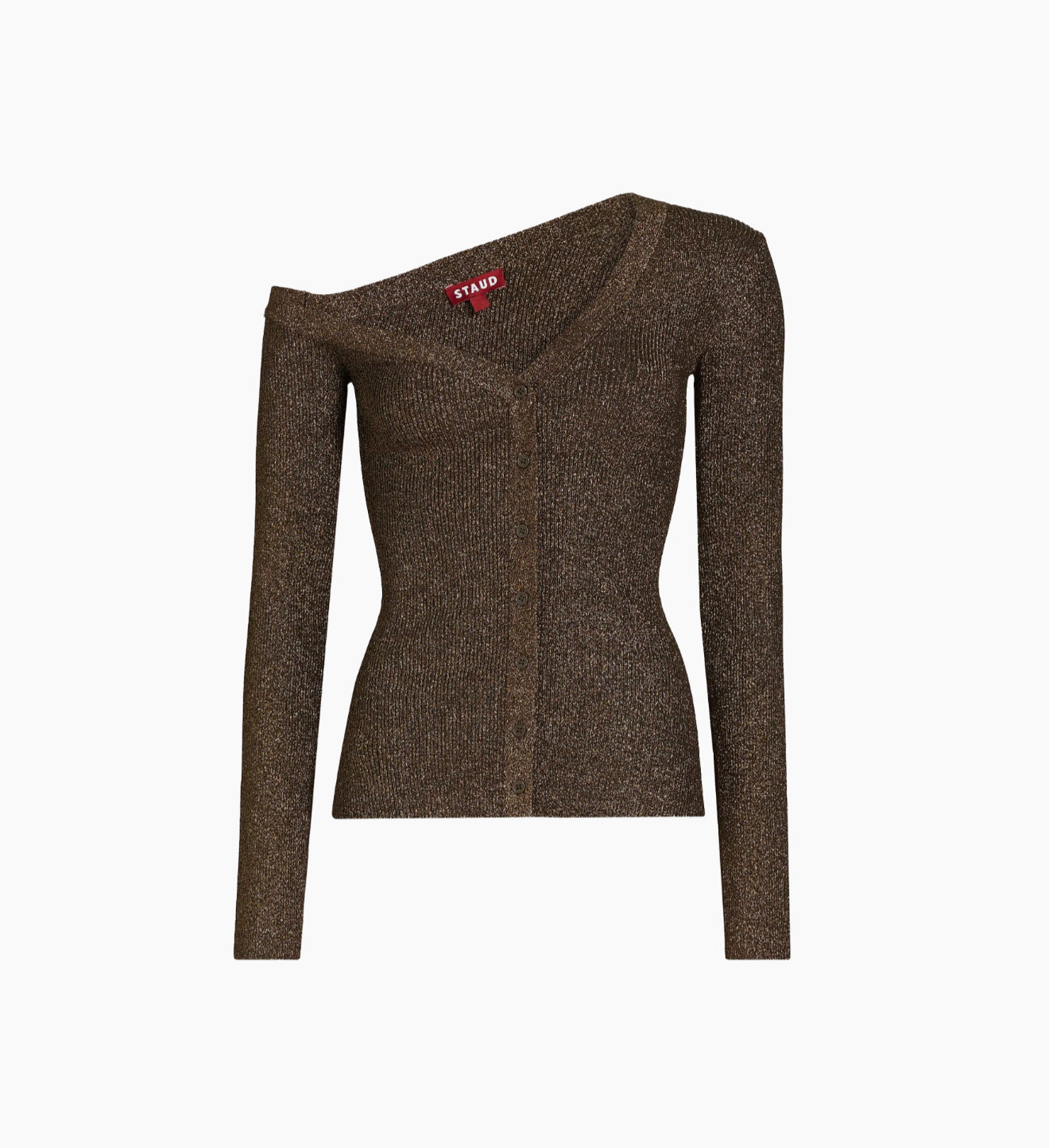 STAUD Craftsman One Shoulder Metallic Cardigan