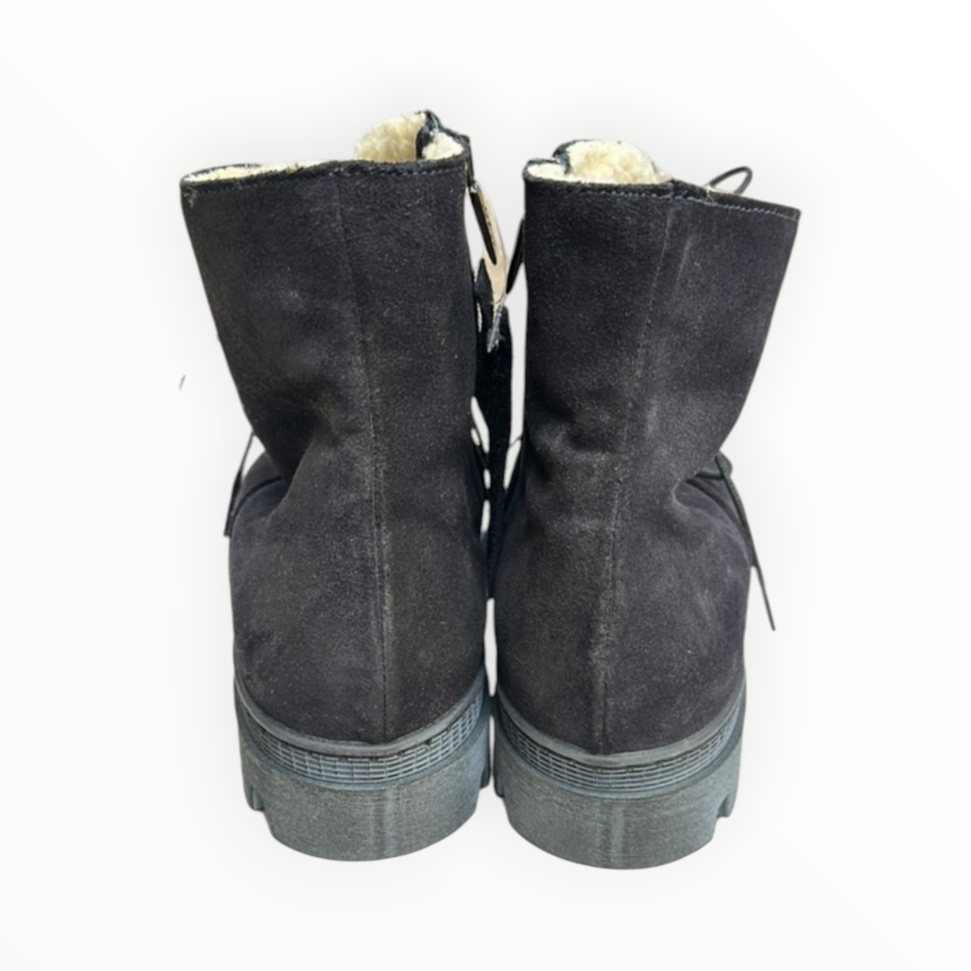 Lofina Lace Up Suede Boots W/Shearling Interior - Navy