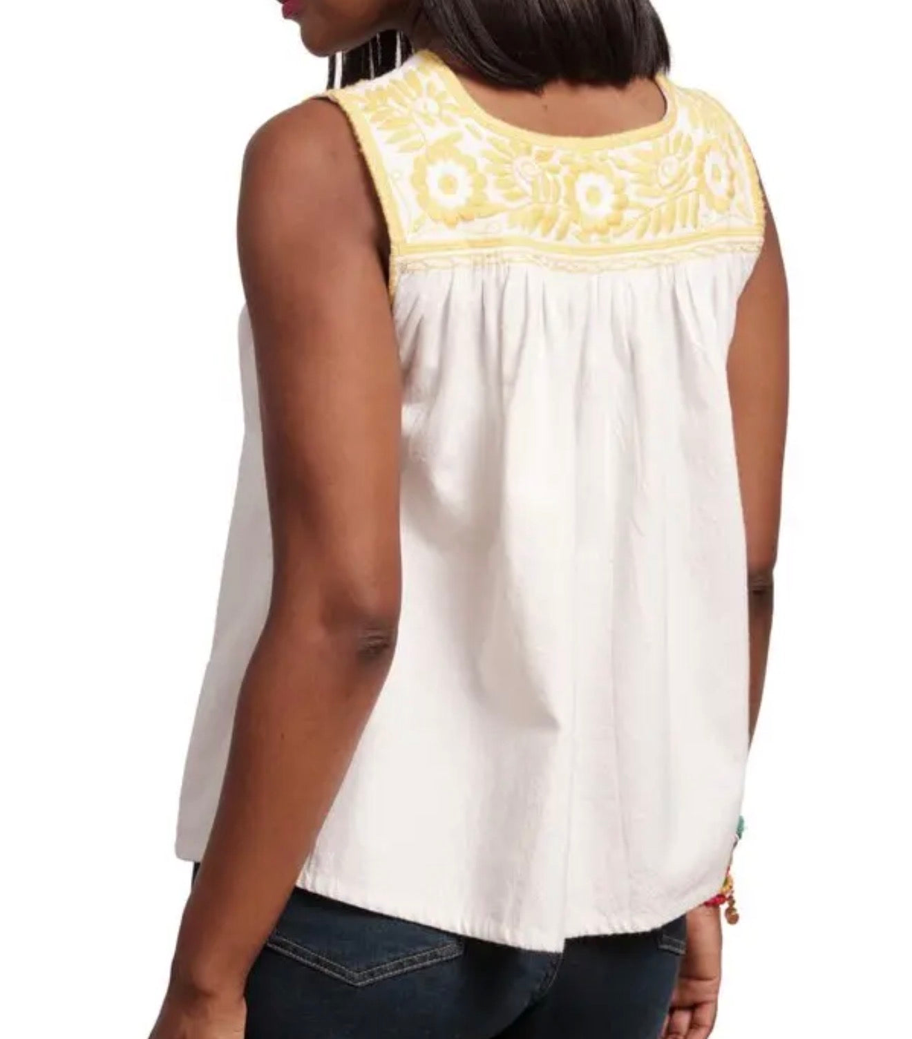 Frances Valentine Jess Floral Embroidery Top - White/Yellow