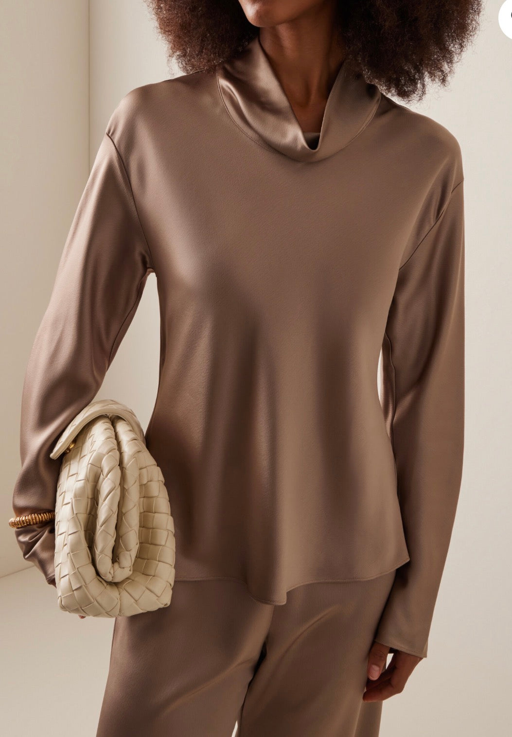 LESET Barb Draped Satin Top - Taupe