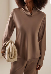 LESET Barb Draped Satin Top - Taupe