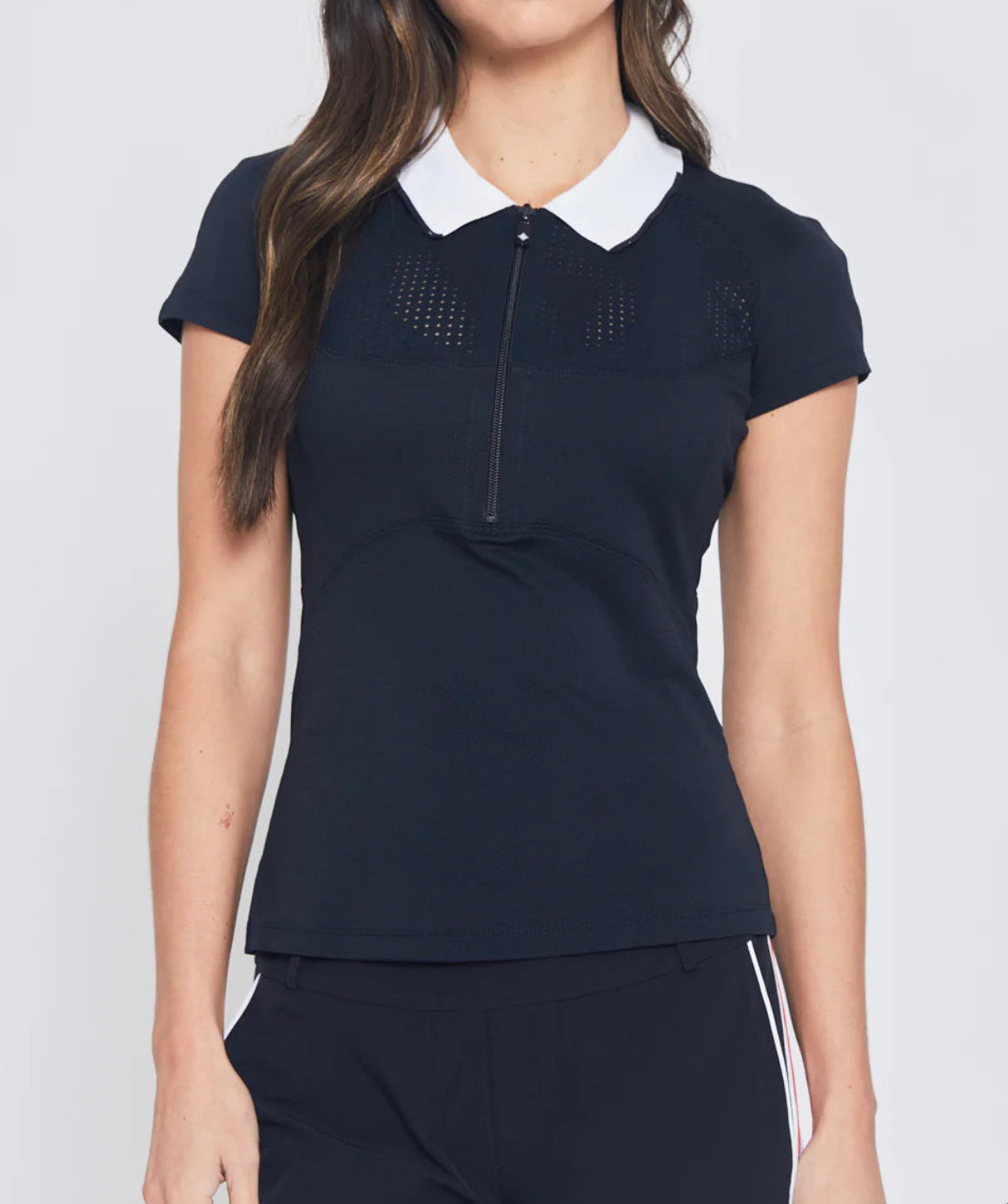 L'Etoile Sport Mesh Zip Performance Polo - Navy