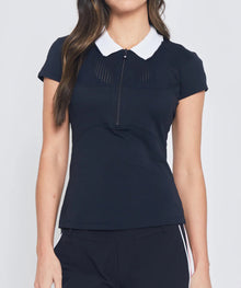 L'Etoile Sport Mesh Zip Performance Polo - Navy