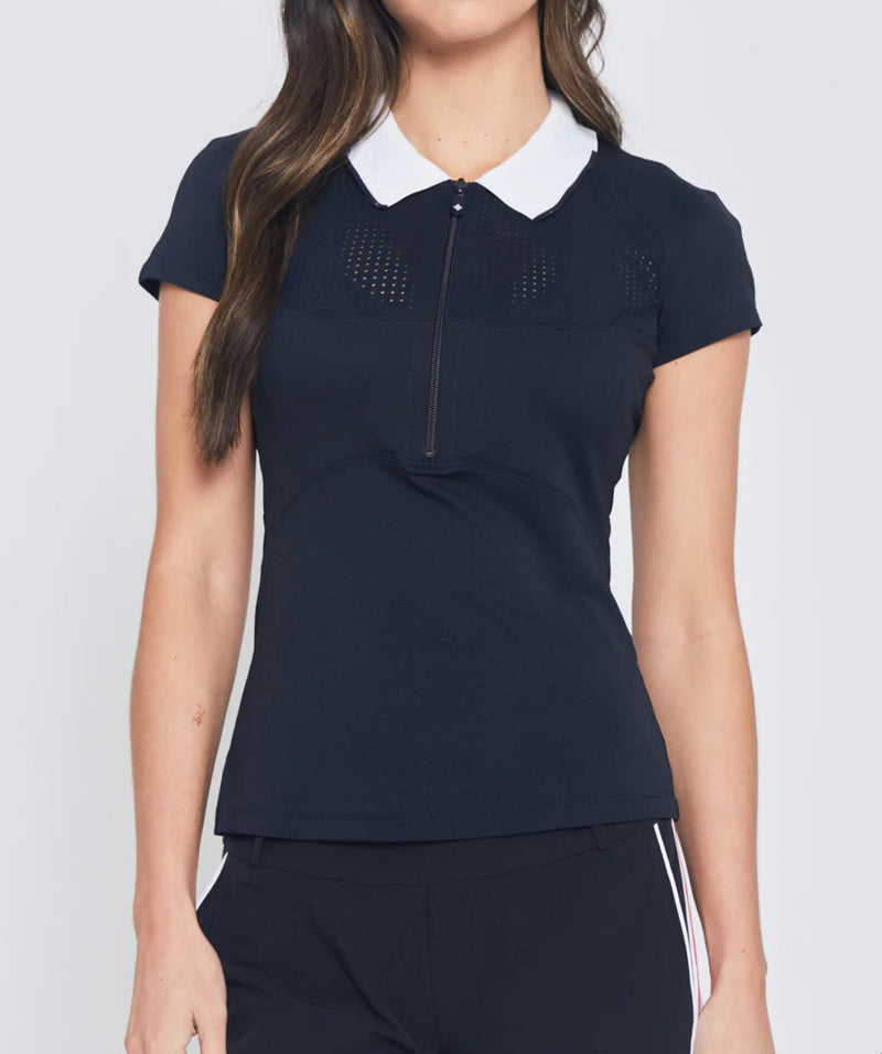 L'Etoile Sport Mesh Zip Performance Polo - Navy