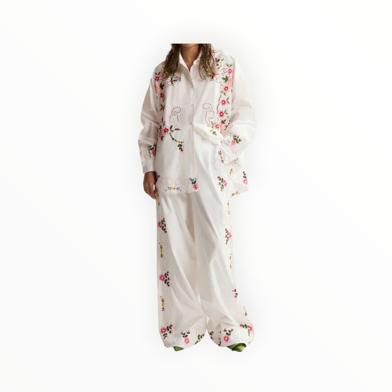 Essentiel Antwerp Janai Embroidered Pants - White