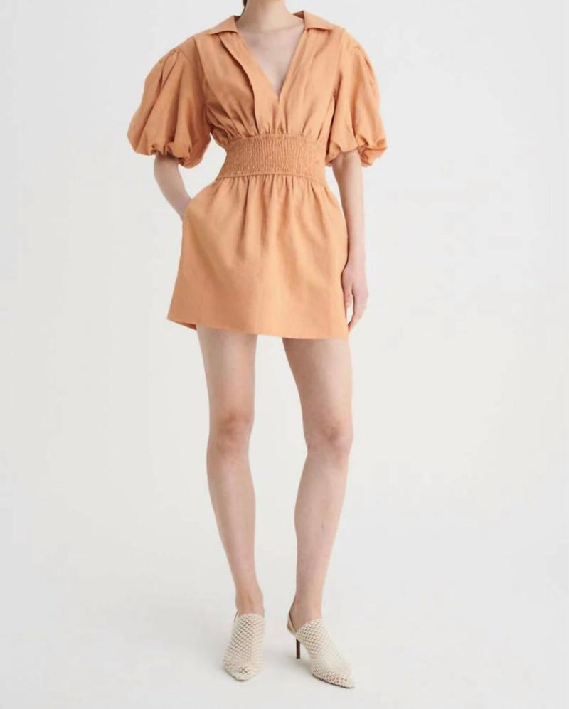 SUBOO Skylar Shirred Waist Mini Dress - Tan