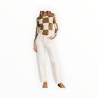Moon River Checkerboard Sweater Top - Olive